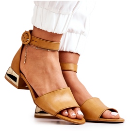 Ledersandalen auf goldenem Absatz Laura Messi 2143 Kamel braun