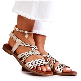 Lewski Shoes Durchbrochene Ledersandalen Lewski 3022 Golden