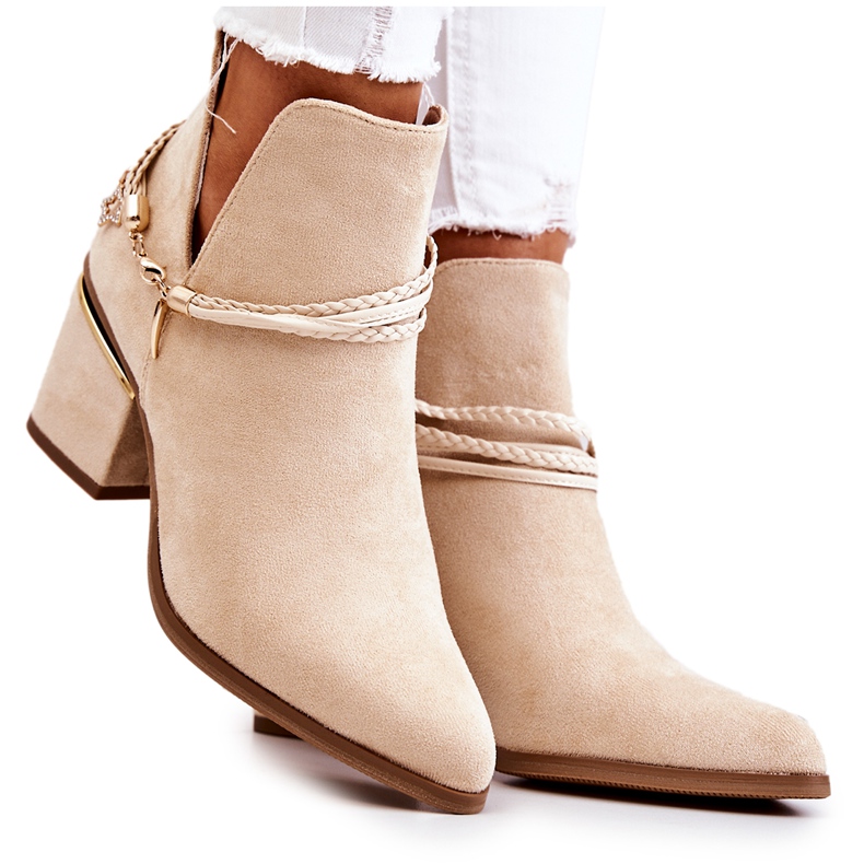 PS1 Inessa Beige Wildleder Cowboystiefel mit Streifen