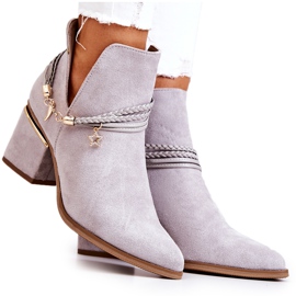 PS1 Inessa Cowboystiefel aus grauem Wildleder mit Streifen