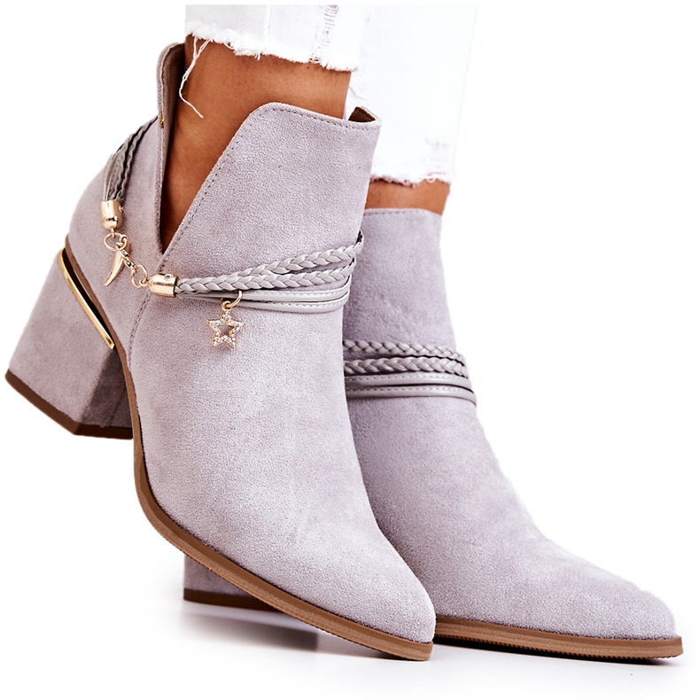 PS1 Inessa Cowboystiefel aus grauem Wildleder mit Streifen