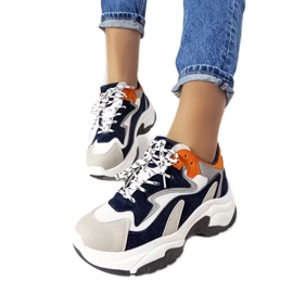 PA1 Marineblaue Sneaker mit hoher Sohle von Monica weiß navy blau orange grau