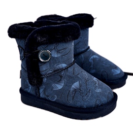 Apawwa Schneestiefel für Kinder mit Fell und Knopf Navy Blue Kawai marineblau blau