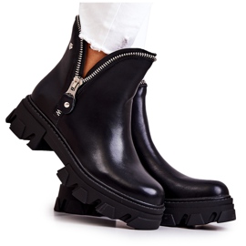 WS1 Lederstiefel mit dekorativen schwarzen Reißverschlüssen Deborah