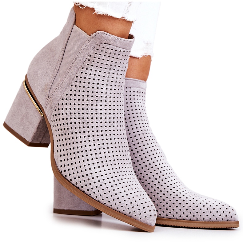 PS1 Durchbrochene Cowboystiefel aus Wildleder Grau Helloni