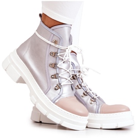 PK1 Silberne Letty Lederstiefel beige silber-