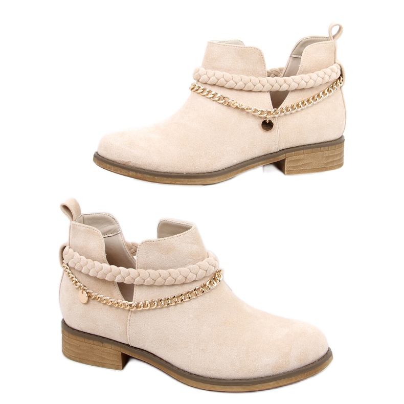 Cut-Out-Stiefel mit Kette in Cupro Beige