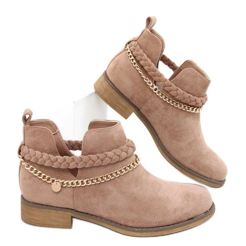 Cut-Out-Stiefel mit Cupro Khaki-Kette beige