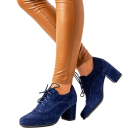 Marineblaue Stiefeletten am Vogelpfosten