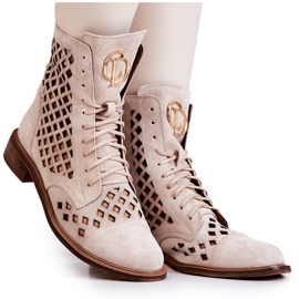 Zazoo Durchbrochene Lederstiefel, Hellbeige 2695