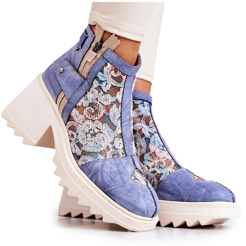 Lederstiefel auf massivem Pfosten Maciejka Blue 05325-06 blau