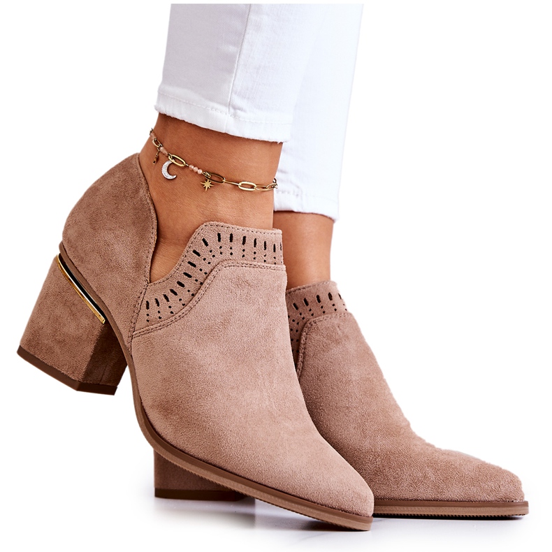 PS1 Dunkelbeige durchbrochene Cowboystiefel aus Wildleder Valerie