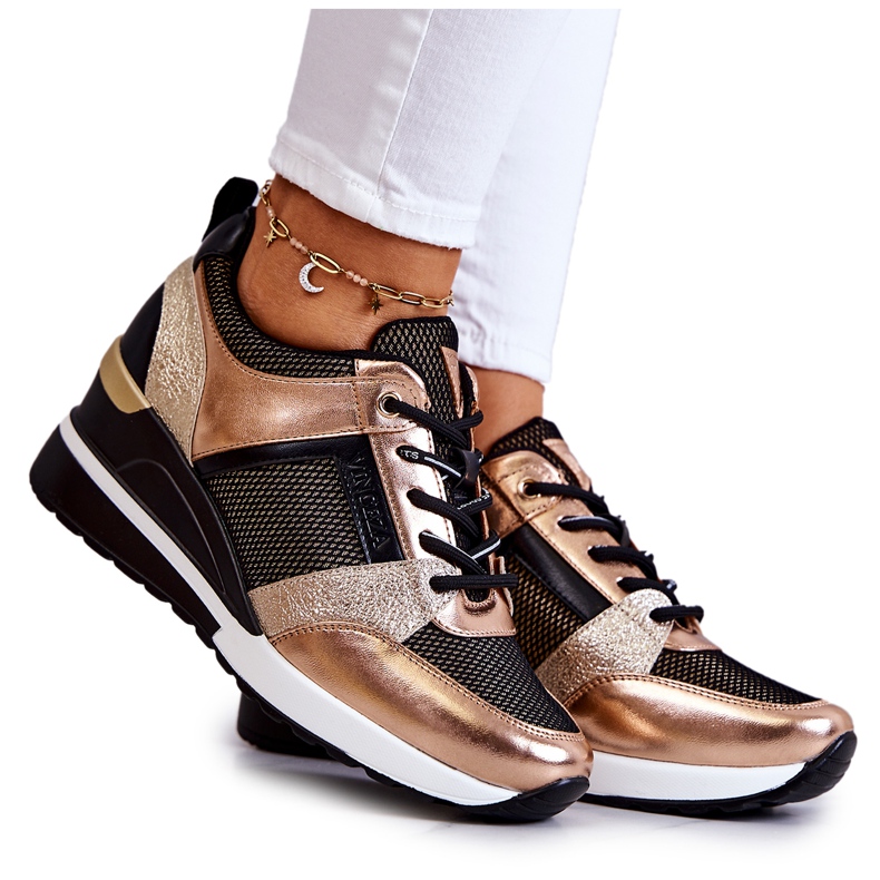 Vinceza Sportschuhe Sneakers Schwarz und Gold Sharon golden