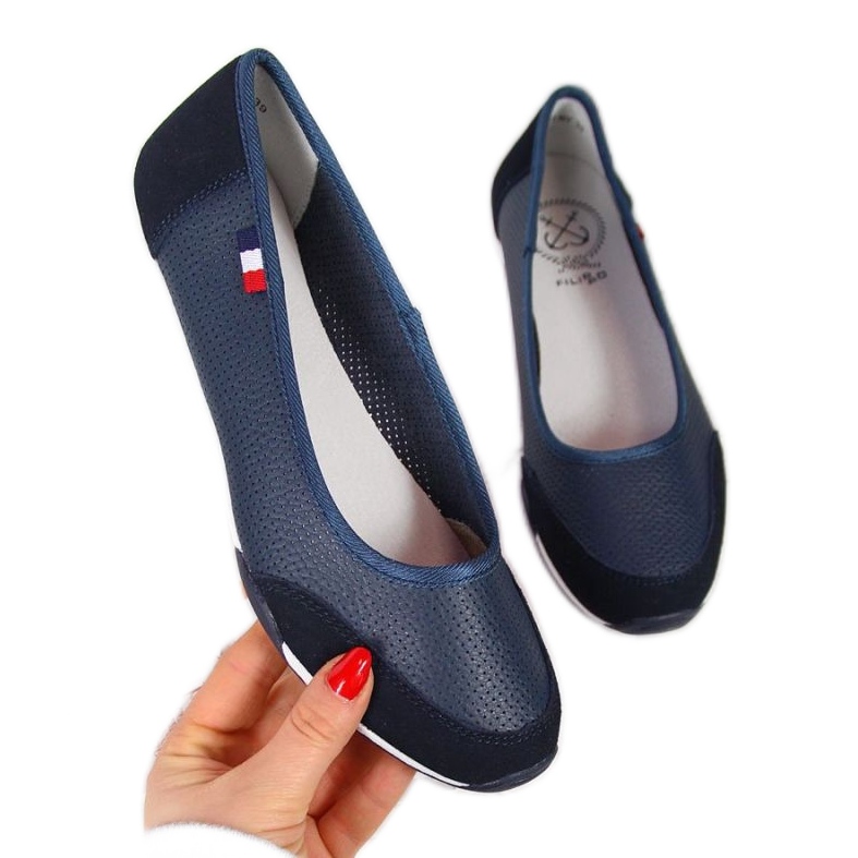 Filippo Leder durchbrochene Ballerinas W PAW198B navy blau