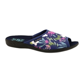 Damenhausschuhe mit Blumen Adanex Sara SAK1 27272 marineblau blau rosa grün