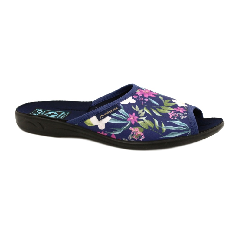 Damenhausschuhe mit Blumen Adanex Sara SAK1 27272 navy blau blau rosa grün