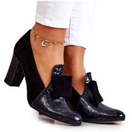 PA2 Schwarze Kathleen-Wildleder-Schlangenleder-Pumps