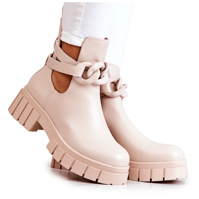 FB2 Lederstiefeletten mit einem Schnitt Beige Karen