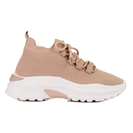 TRENDI Gebundene Turnschuhe auf der Plattform beige