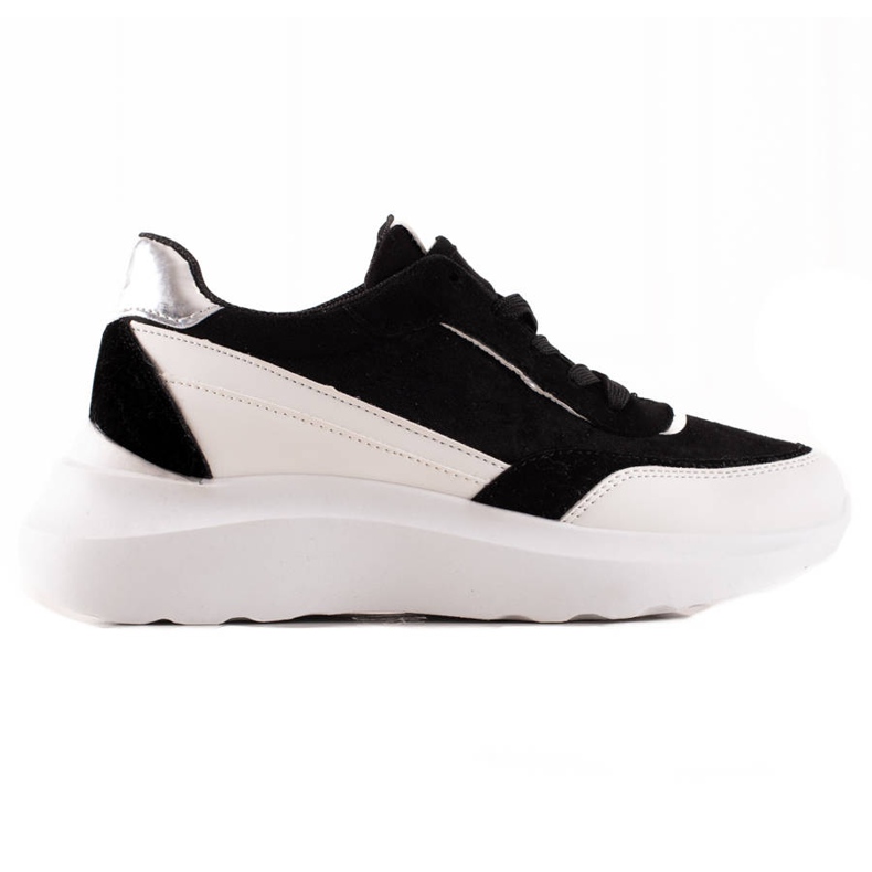 TRENDI Modischer BLACK AND WHITE Sneaker weiß schwarz silber-