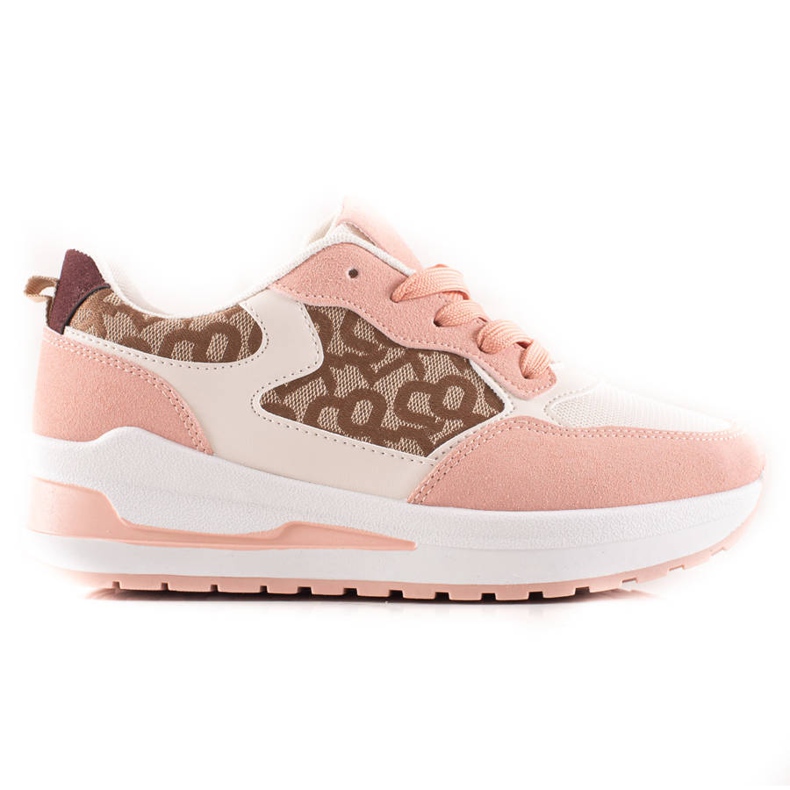 TRENDI Stylische Sneaker auf der Plattform beige braun rosa