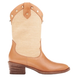Marco Shoes Cowboystiefel in Kombination aus Leder und Leinenstoff 2186B + J-003-1266-4 beige