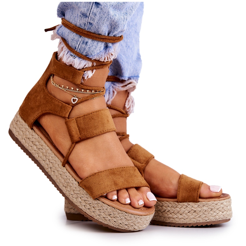 FB2 Damen-Espadrilles auf der Plattform, gebunden mit Camel Fuerta braun
