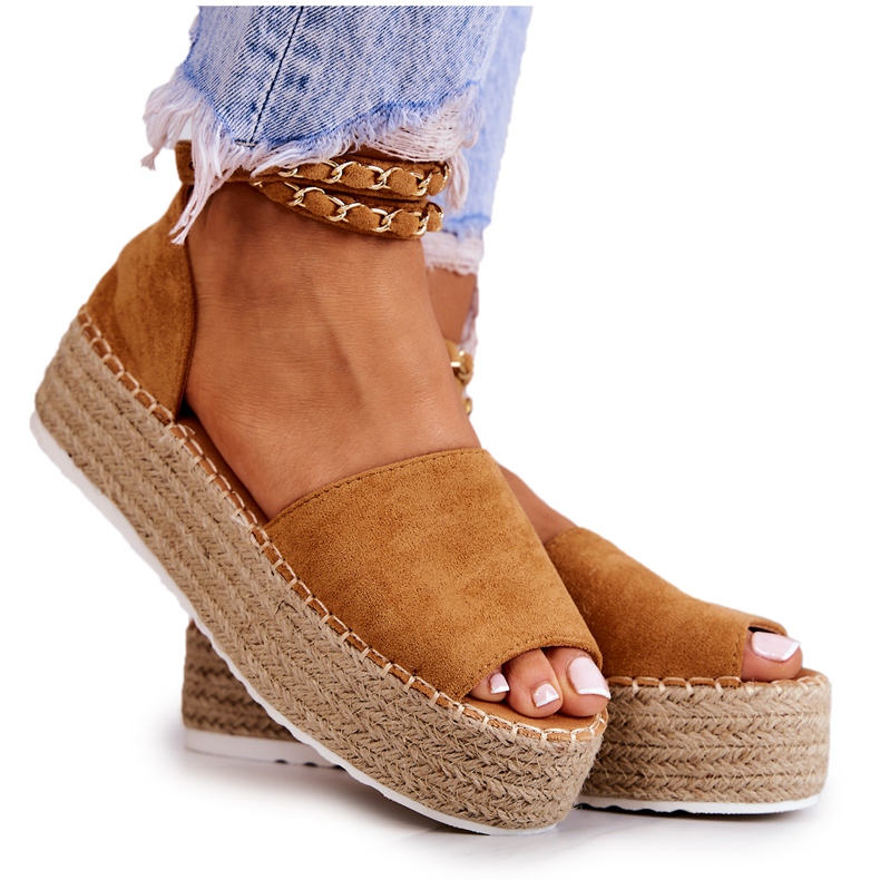 FB2 Sandalen Espadrilles auf der Camel Jeannie Platform braun gelb