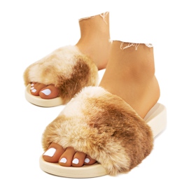 Beige Hausschuhe mit Adelma-Pelz