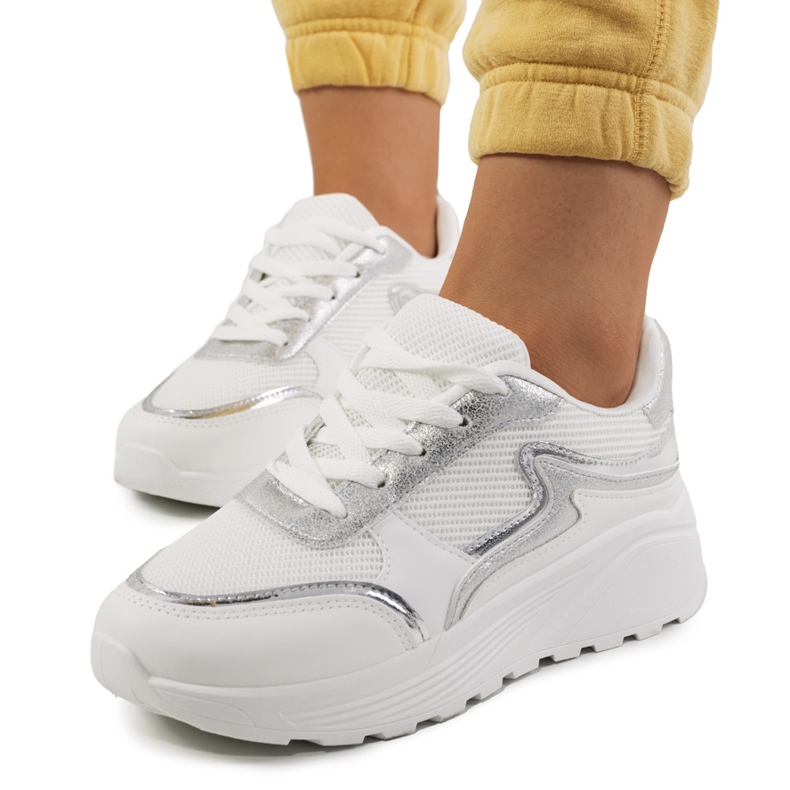 Weiße Basemat-Sneaker für Damen silber-