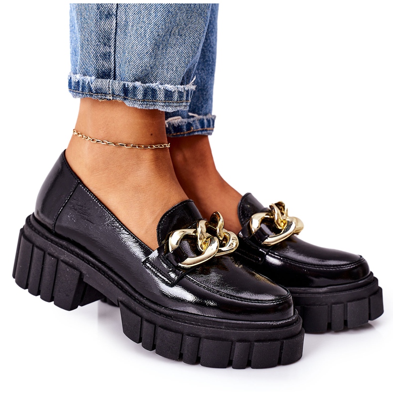 Damen Loafer Leder Loafer Schwarz Laura Messi 2339