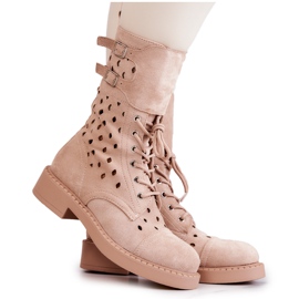 Durchbrochene Stiefeletten aus Wildleder Hellbeige Hermine