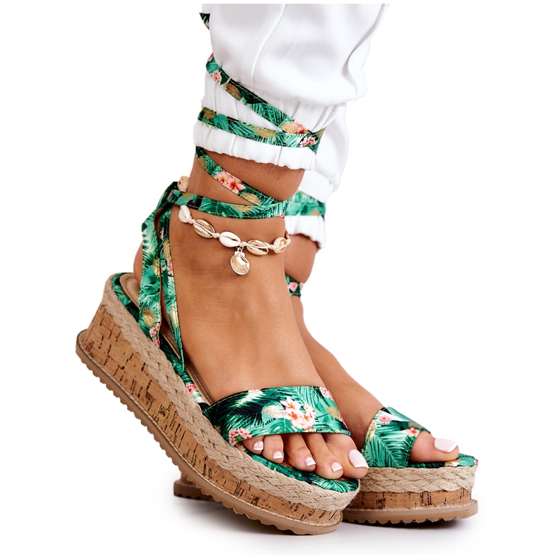 FB2 Sandalen Espadrilles auf Wedge Green Roxanne Flowers mehrfarbig grün