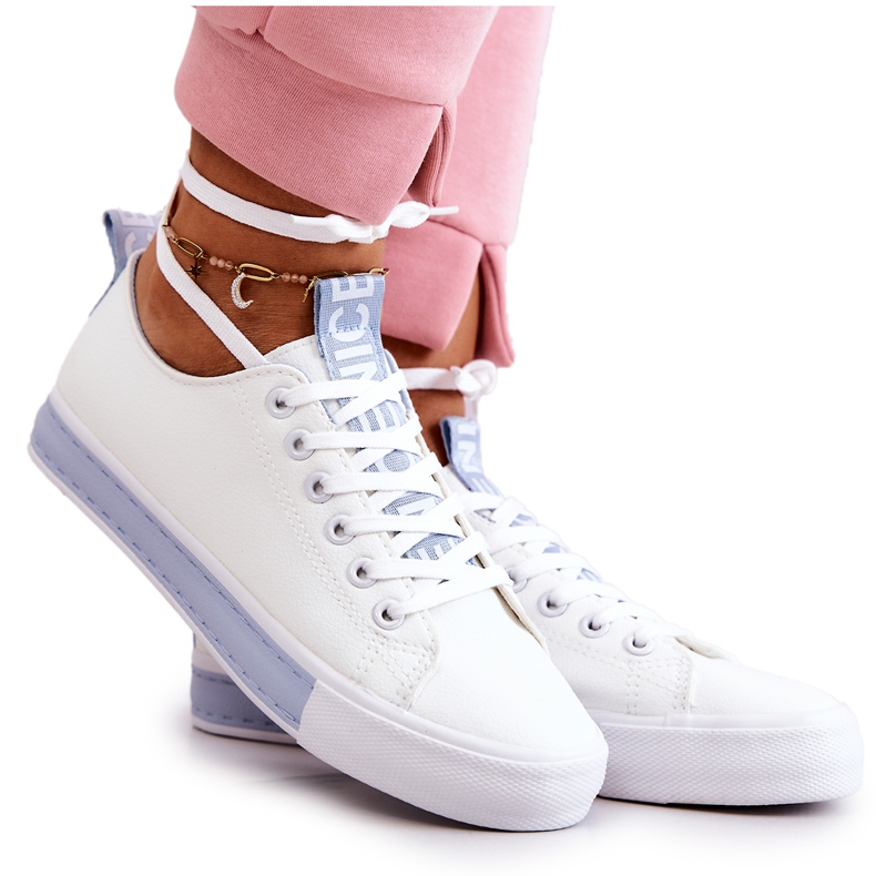 Damen Leder Sneakers Weiß und Blau Mikayla