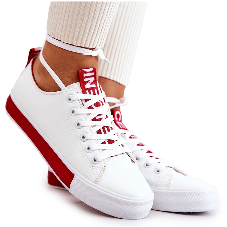 PS1 Damen Leder Sneakers Weiß und Rot Mikayla