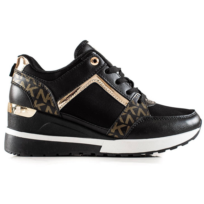 TRENDI Stylische Sneaker mit Keilabsatz schwarz golden