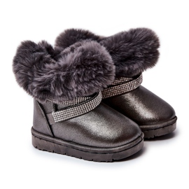 FR1 Dunkelgraue Kinder-Schneestiefel von Hollee mit Zirkonia