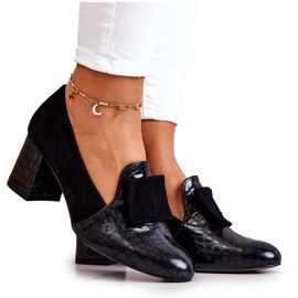 PA2 Schwarze Diana Pumps aus Wildleder in Schlangenlederoptik