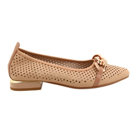 M.Daszyński Durchbrochene Ballerinas mit Kette Daszyński SA201-6 Beige-Gold