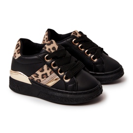 FR1 Sportschuhe aus schwarzem Trixie-Leder mit Leopardenmuster