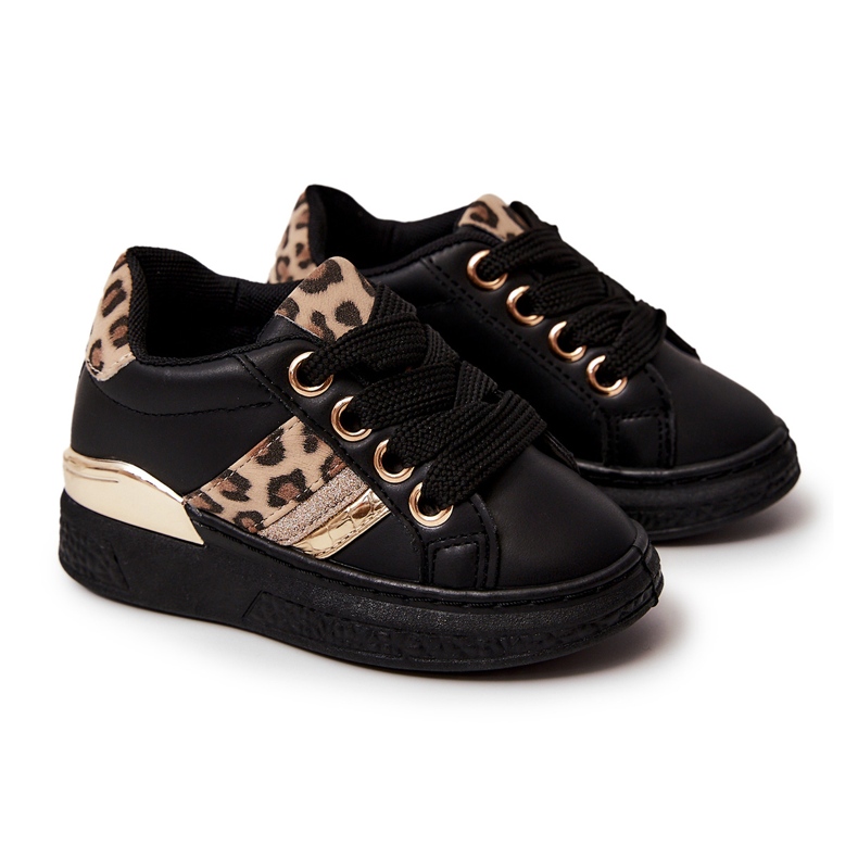 FR1 Sportschuhe aus schwarzem Trixie-Leder mit Leopardenmuster