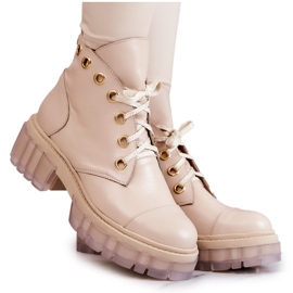 Lederstiefel mit massiver Sohle Beige Horizont