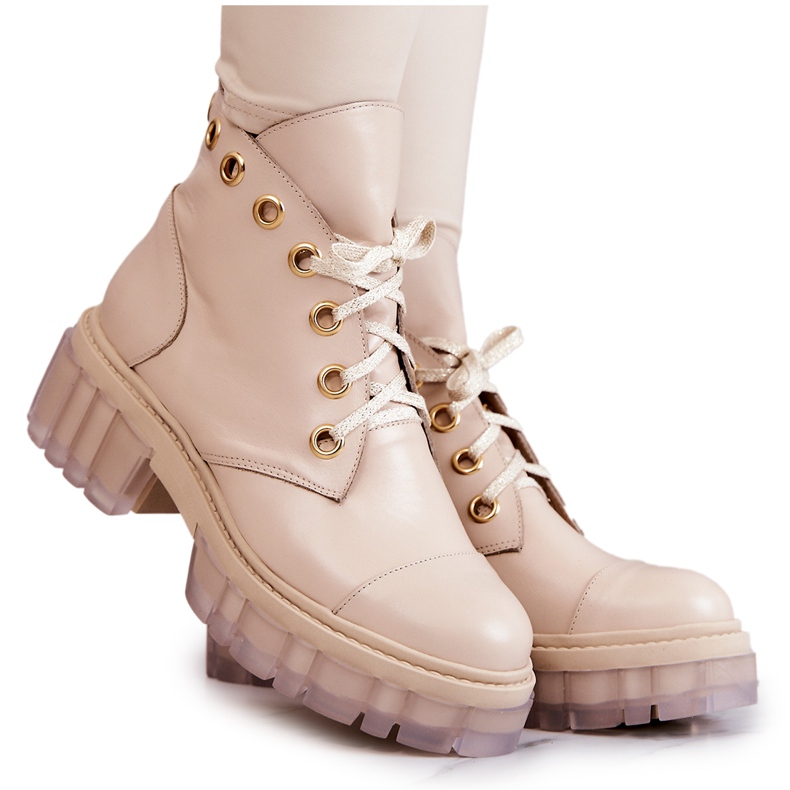 Lederstiefel mit massiver Sohle Beige Horizont