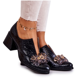 PA2 Elegante High Heels aus Leder mit schwarzer Delaver-Verzierung