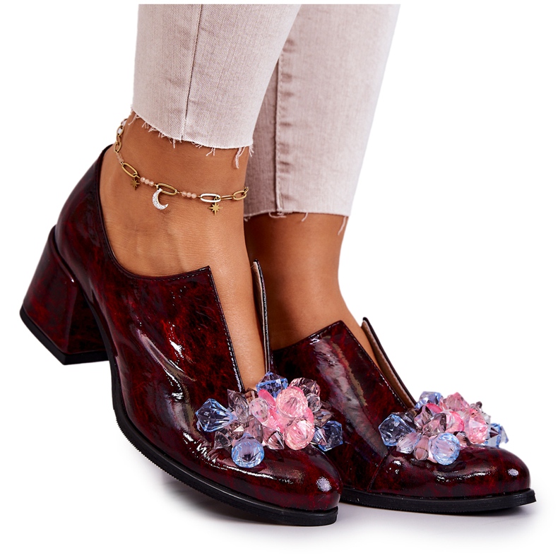 PA2 Elegante High Heels aus Leder mit Delaver-Dekor in Burgunderrot