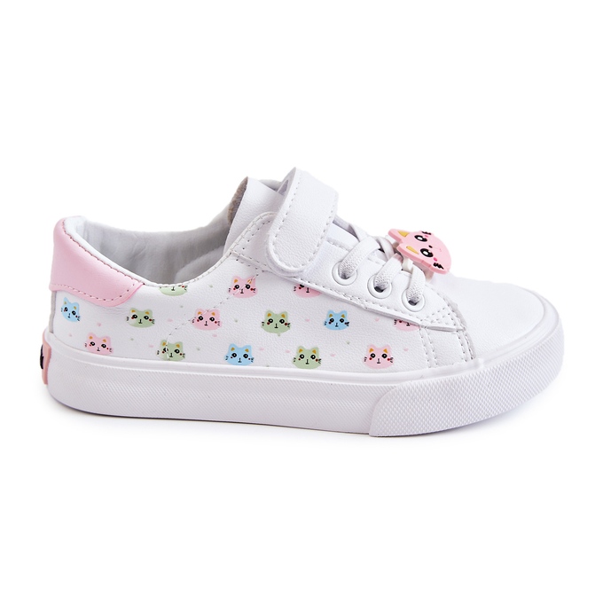 Vinceza Kinder-Leder-Sneakers mit Klettverschluss Aufdruck Weiß Bonnie