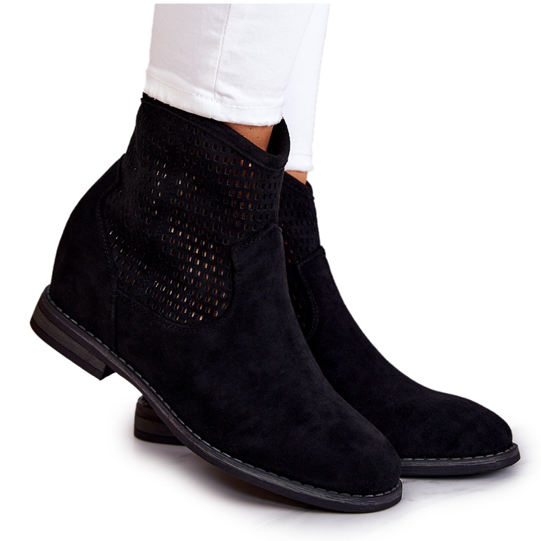 S.Barski Wildleder Damenstiefel Hidden Wedge Black Solene schwarz