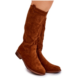 S.Barski Durchbrochene Wildlederstiefel für Damen Camel Thessie braun