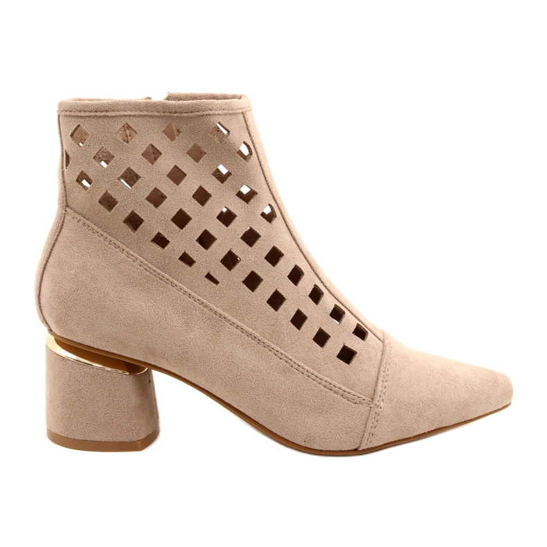 M.Daszyński Durchbrochene Damenstiefel Daszyński MR2168A-3 Wildleder Beige