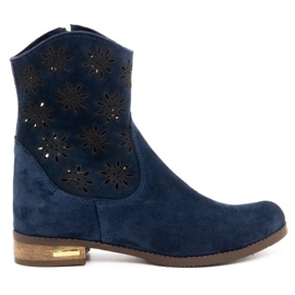 Olivier Bequeme marineblaue durchbrochene Stiefel von Janet